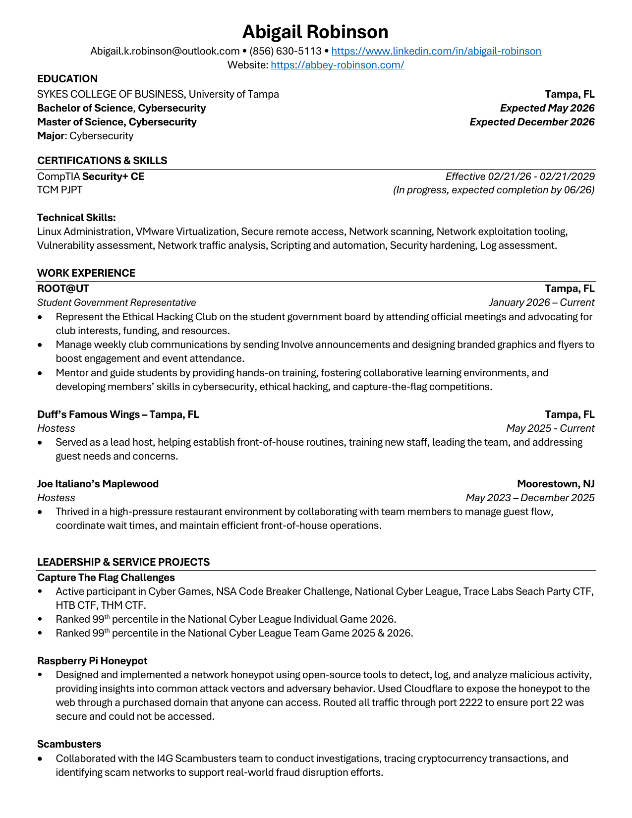 Abbey Robinson Resume Preview